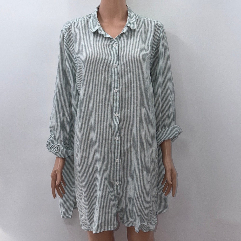 Garnet Hill XL Linen Button Down Tunic Coastal Grandma Lagenlook Quiet Luxe